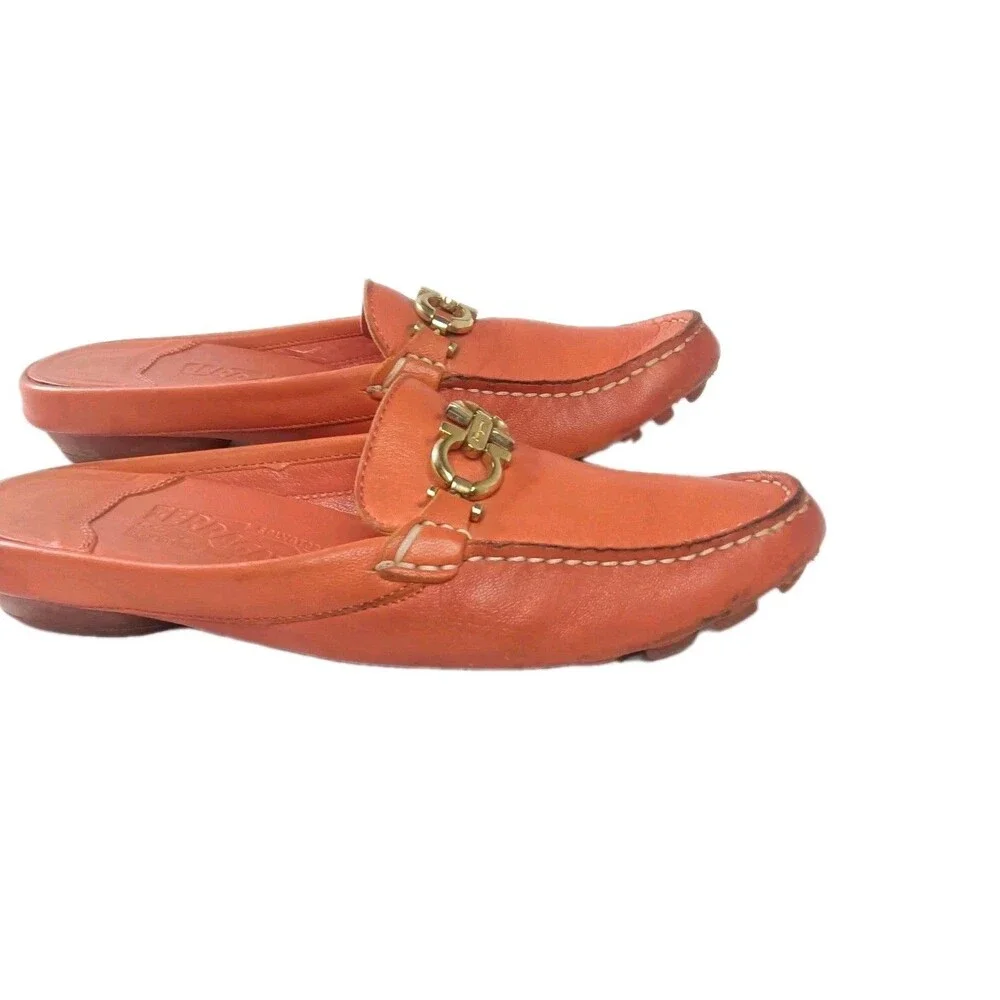 Salvatore Ferragamo Gancini Mule Women's Shoes Size 5 B Burnt Orange